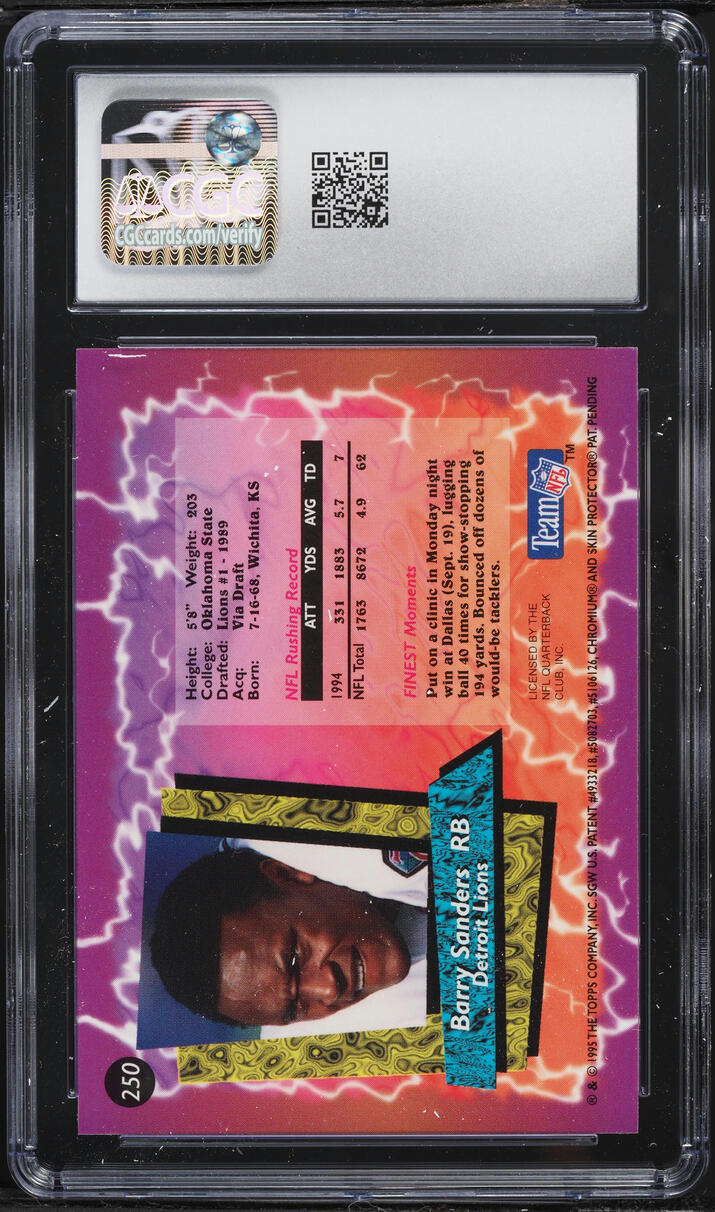 1995 Finest Football Barry Sanders #250 CGC 10 GEM MINT