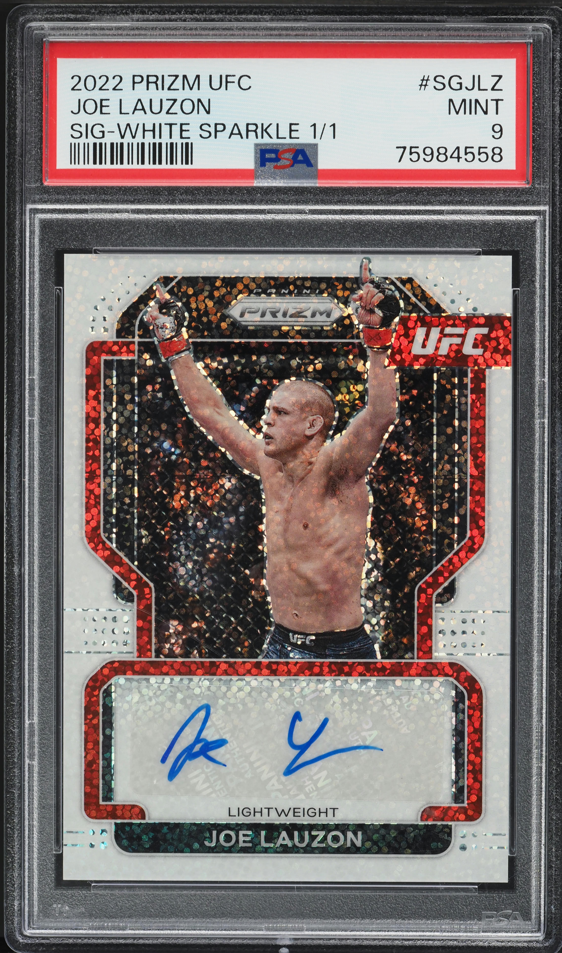 2022 Panini Prizm UFC White Sparkle Joe Lauzon AUTO 1/1 #SG-JLZ PSA 9 MINT
