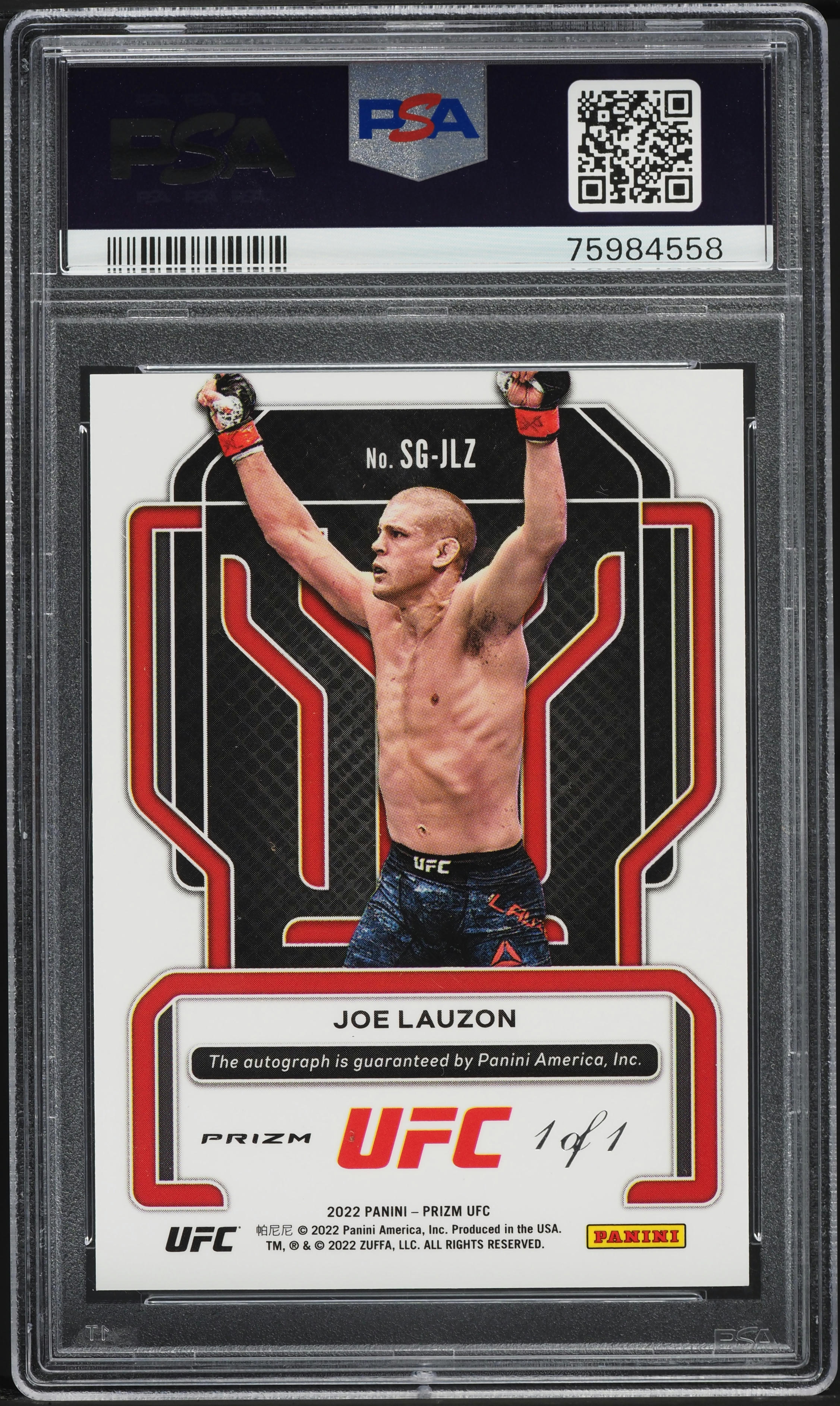 2022 Panini Prizm UFC White Sparkle Joe Lauzon AUTO 1/1 #SG-JLZ PSA 9 MINT