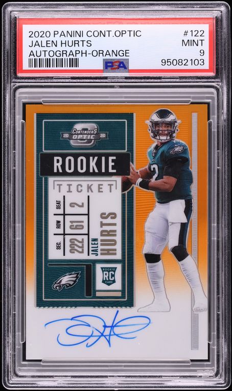2020 Panini Contenders Optic Orange Jalen Hurts ROOKIE AUTO /50 #122 PSA 9 MINT