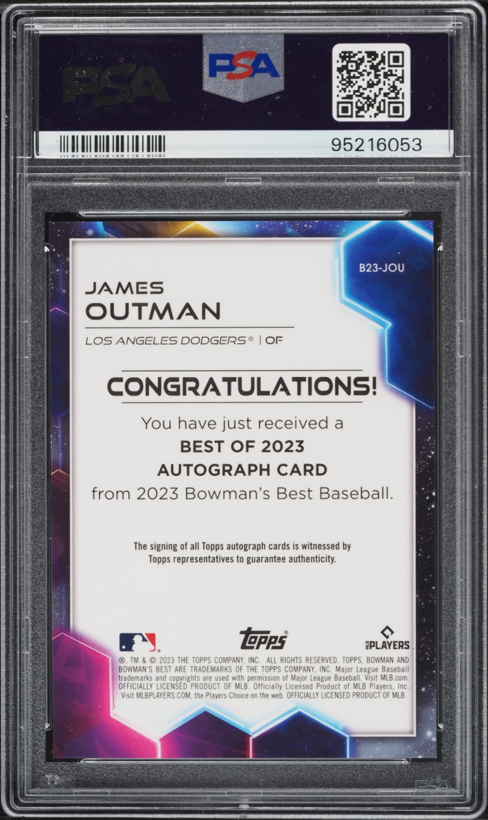 2023 Bowman's Best Of '23 Gold Lava James Outman ROOKIE AUTO /75 #B23-JOU PSA 10 GEM MINT