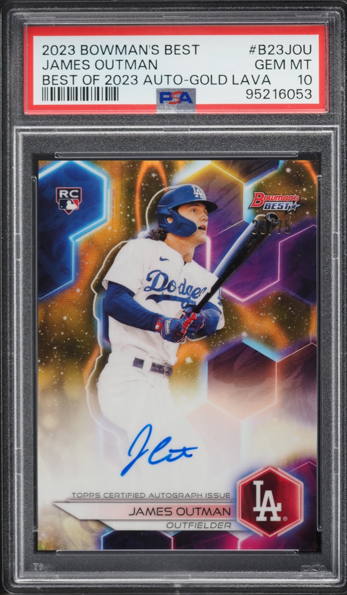 2023 Bowman's Best Of '23 Gold Lava James Outman ROOKIE AUTO /75 #B23-JOU PSA 10 GEM MINT