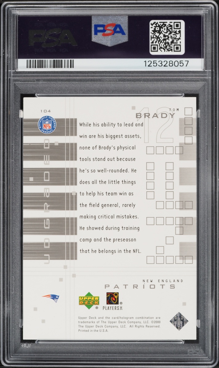 2000 Upper Deck Graded Tom Brady ROOKIE /1325 #104 PSA 9 MINT