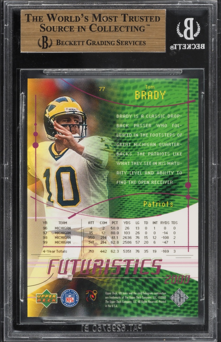2000 Upper Deck Ionix Tom Brady ROOKIE /2000 #77 BGS 9.5 GEM MINT