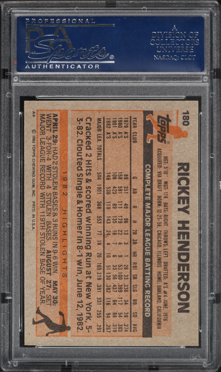 1983 Topps Rickey Henderson #180 PSA 9 MINT