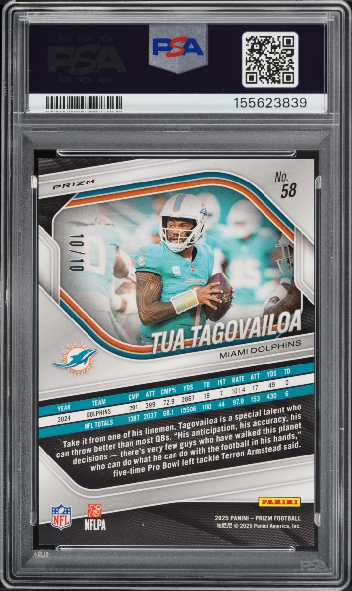 2025 Panini Prizm Gold Choice Tua Tagovailoa 10/10 #58 PSA 10 GEM MINT