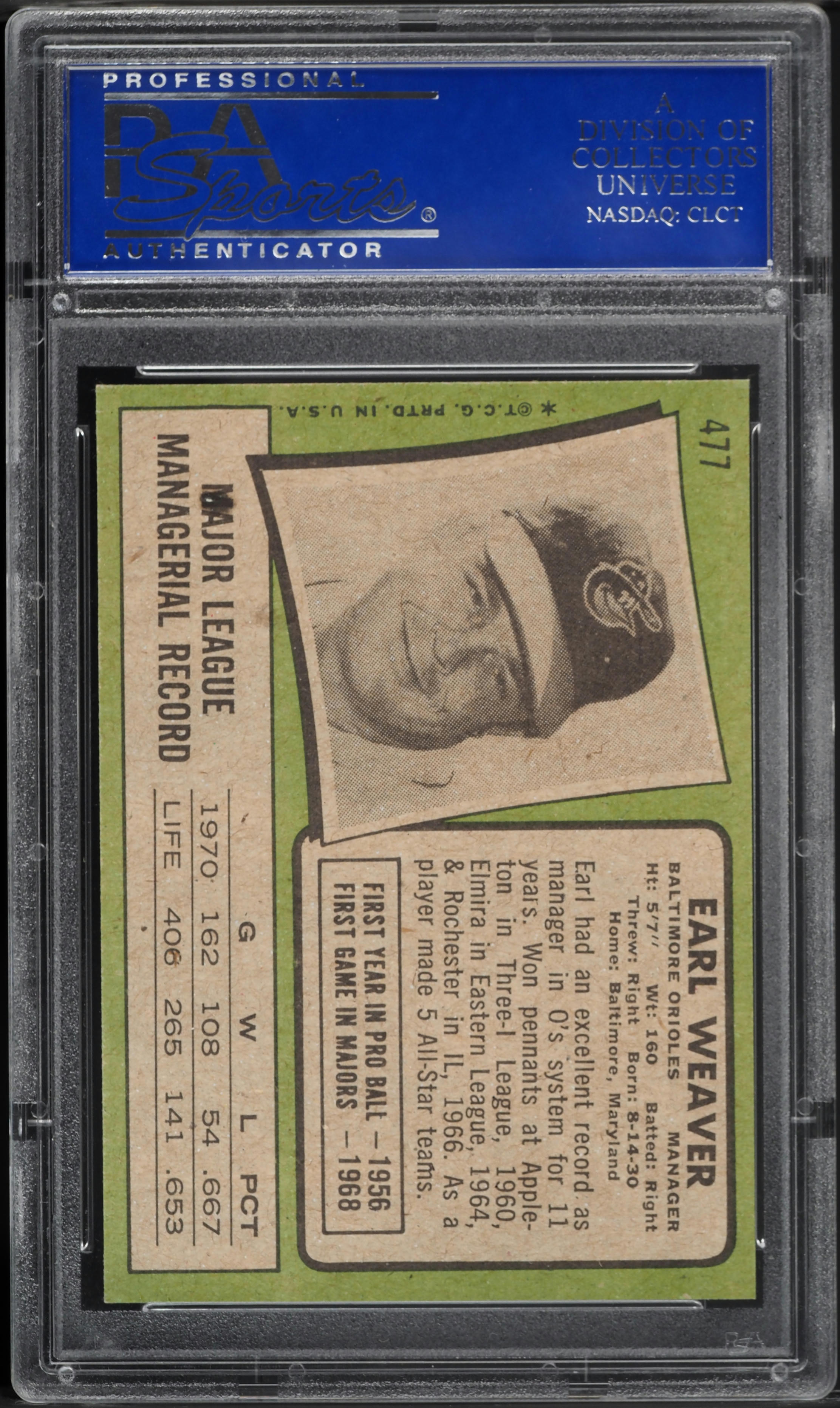 1971 Topps Earl Weaver #477 PSA 8 NM-MT