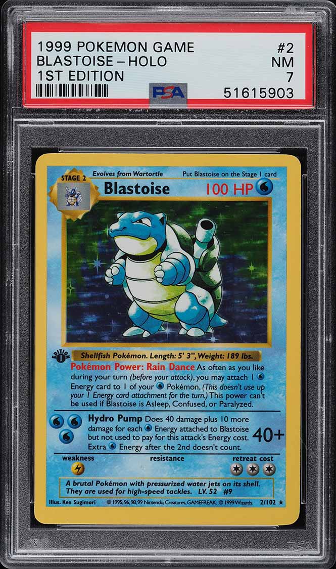1999 Pokemon Base Set Shadowless 1st Edition Holo Blastoise #2 PSA 7 NRMT