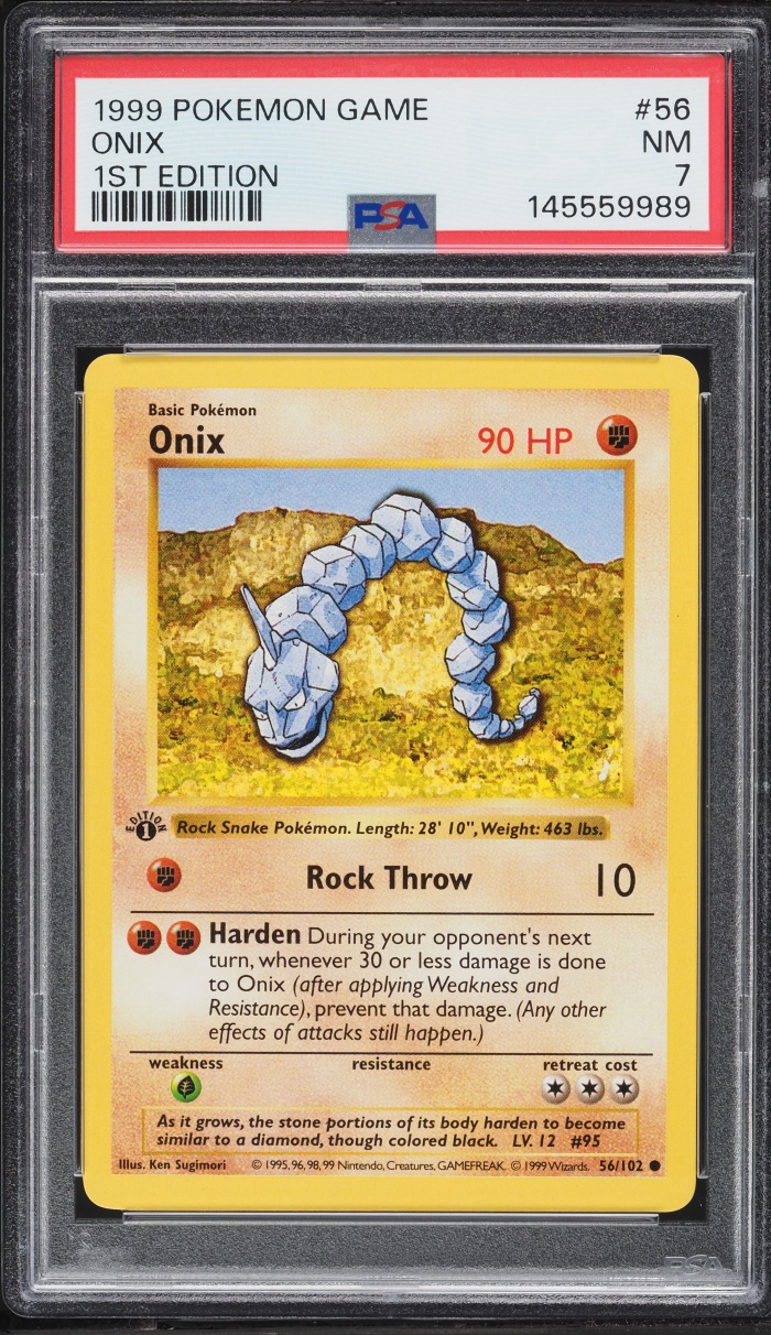 1999 Pokemon Base Set Shadowless 1st Edition Onix #56 PSA 7 NRMT