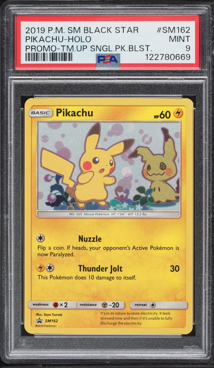 2019 Pokemon Sun & Moon Black Star Promo Team Up Holo Pikachu #SM162 PSA 9 MINT