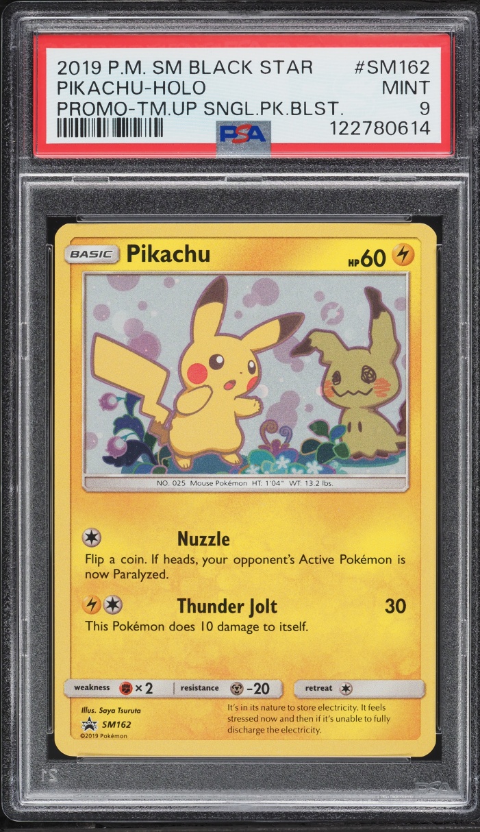 2019 Pokemon Sun & Moon Black Star Promo Team Up Holo Pikachu #SM162 PSA 9 MINT