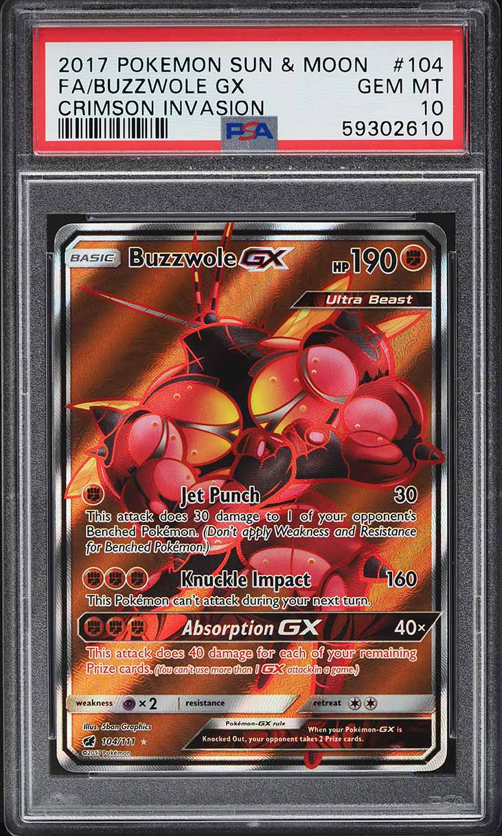 2017 Pokemon Sun & Moon Crimson Invasion Buzzwole GX #104 PSA 10 GEM MINT