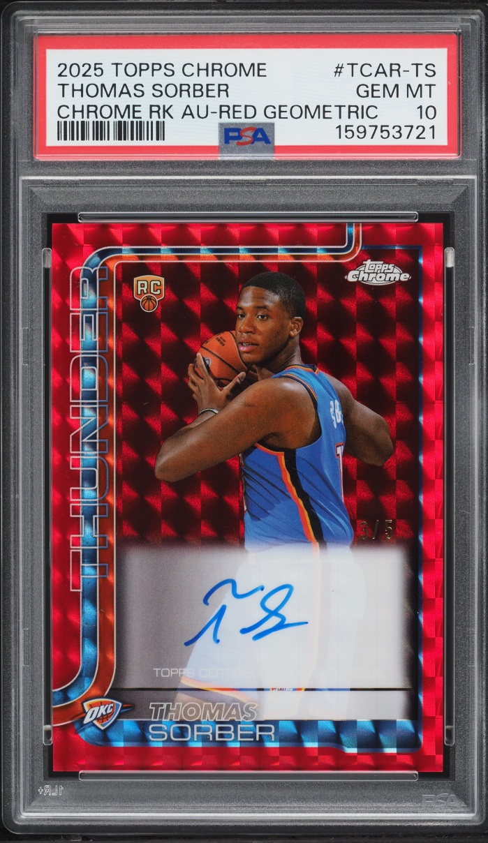 2025 Topps Chrome Red Geometric Refractor Thomas Sorber ROOKIE AUTO /5 #TCAR-TS PSA 10 GEM MINT