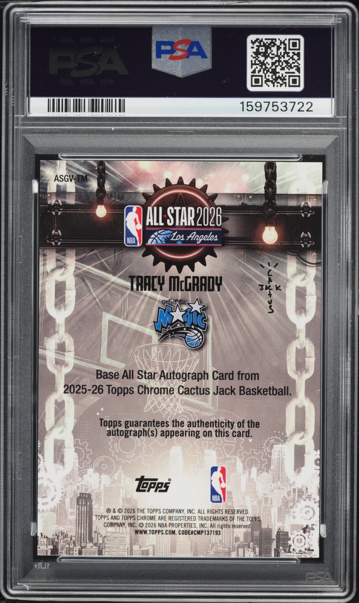 2025 Topps Chrome Cactus Jack X ASG Black Refractor Tracy McGrady AUTO /10 #ASGV-TM PSA 10 GEM