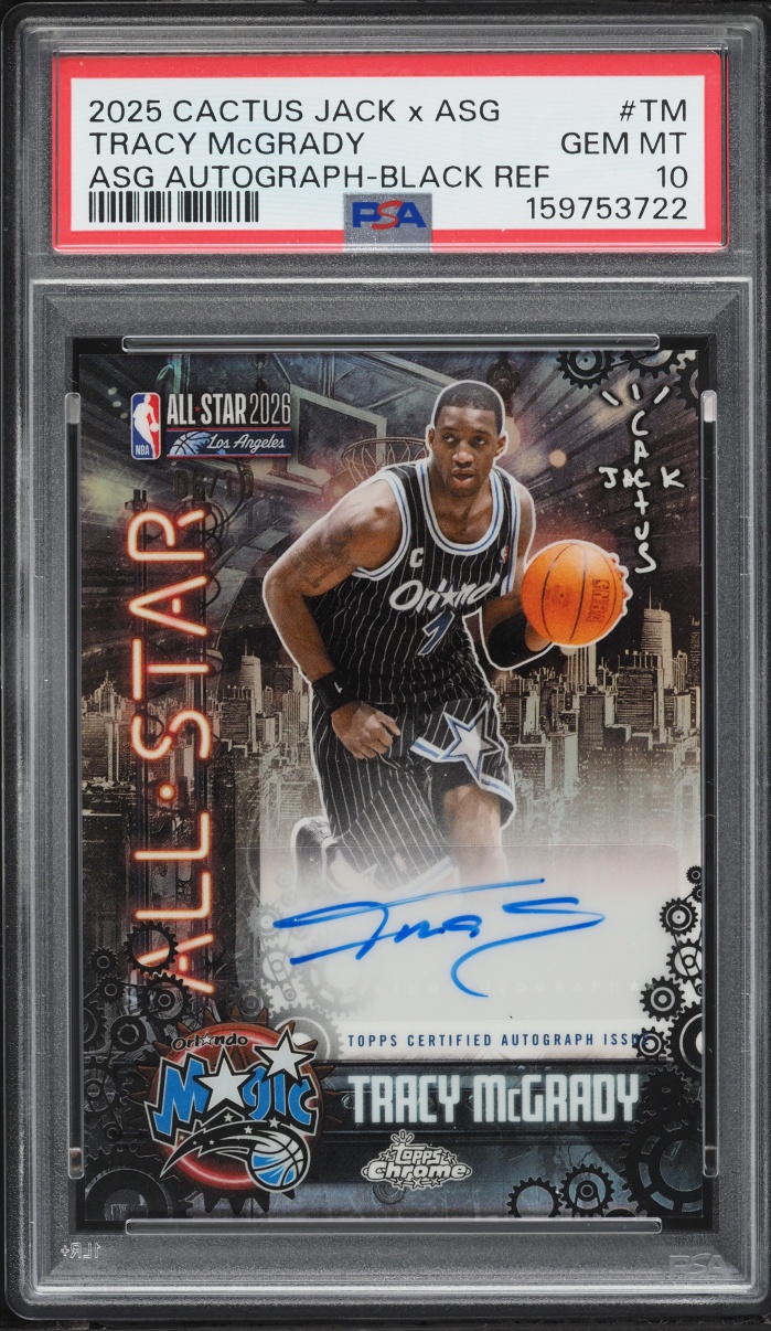 2025 Topps Chrome Cactus Jack X ASG Black Refractor Tracy McGrady AUTO /10 #ASGV-TM PSA 10 GEM
