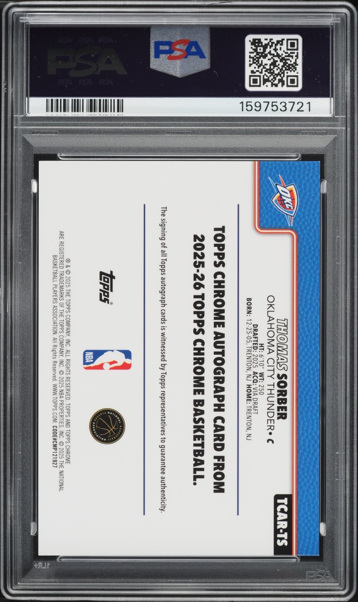2025 Topps Chrome Red Geometric Refractor Thomas Sorber ROOKIE AUTO /5 #TCAR-TS PSA 10 GEM MINT