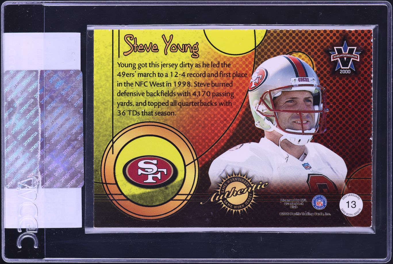 2000 Pacific Vanguard Game Worn Steve Young PATCH #13 CGC AUTH