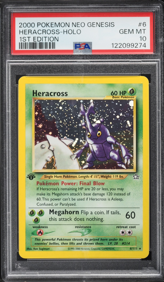 2000 Pokemon Neo Genesis 1st Edition Holo Heracross #6 PSA 10 GEM MINT