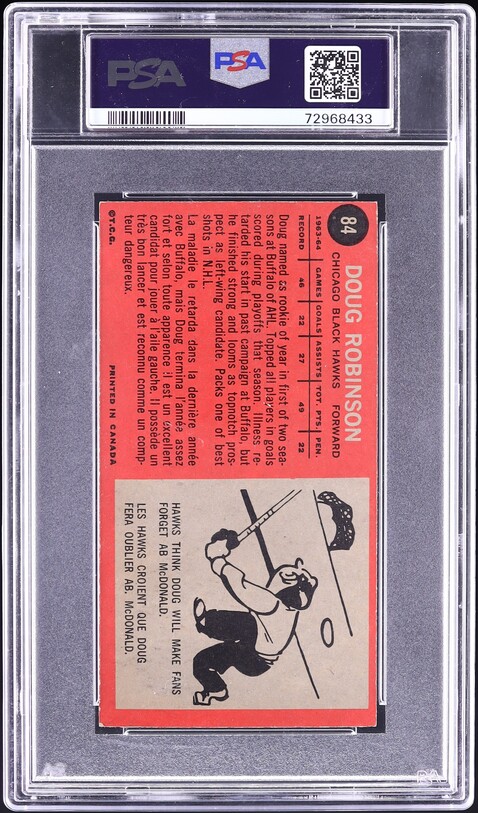 1964 Topps Hockey Doug Robinson #84 PSA 7 NRMT