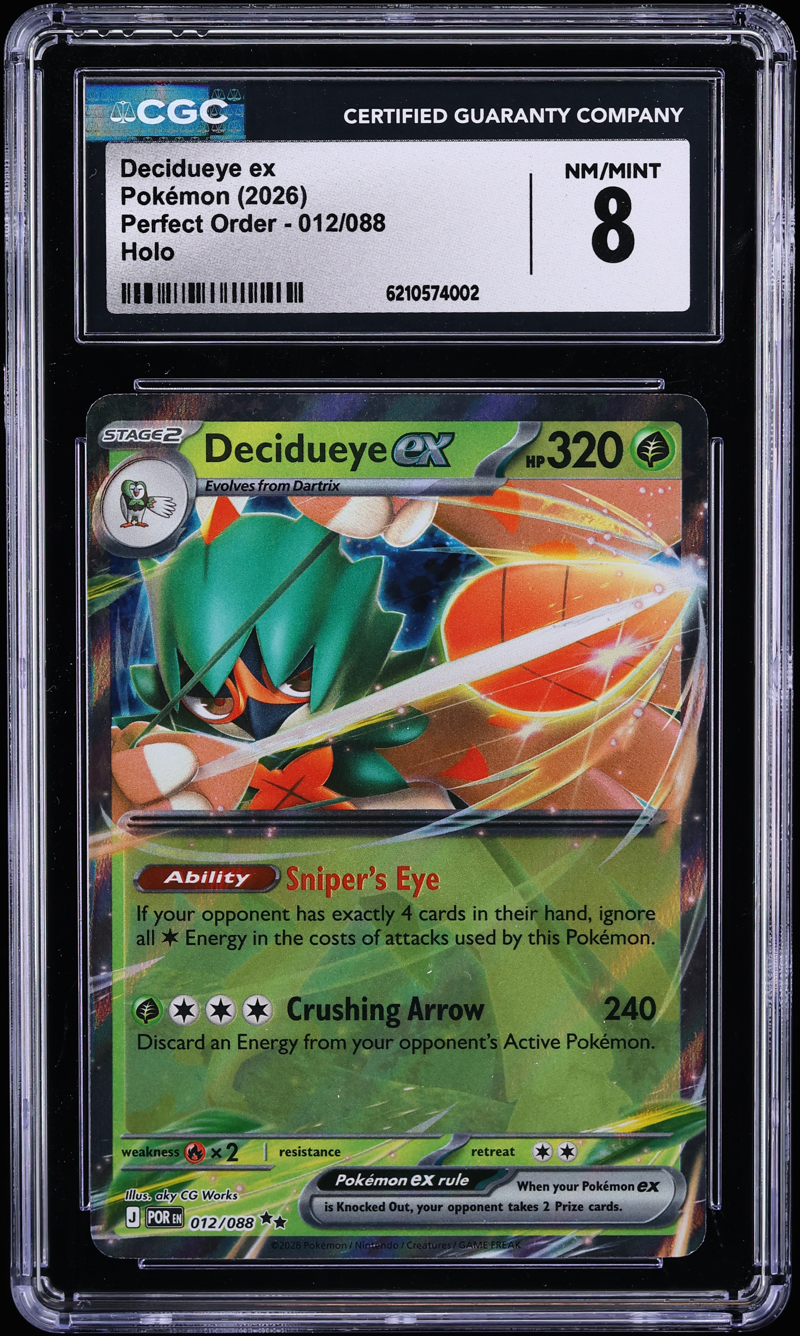 2026 Pokemon Mega Evolution Perfect Order Holo Decidueye ex #12 CGC 8 NM-MT