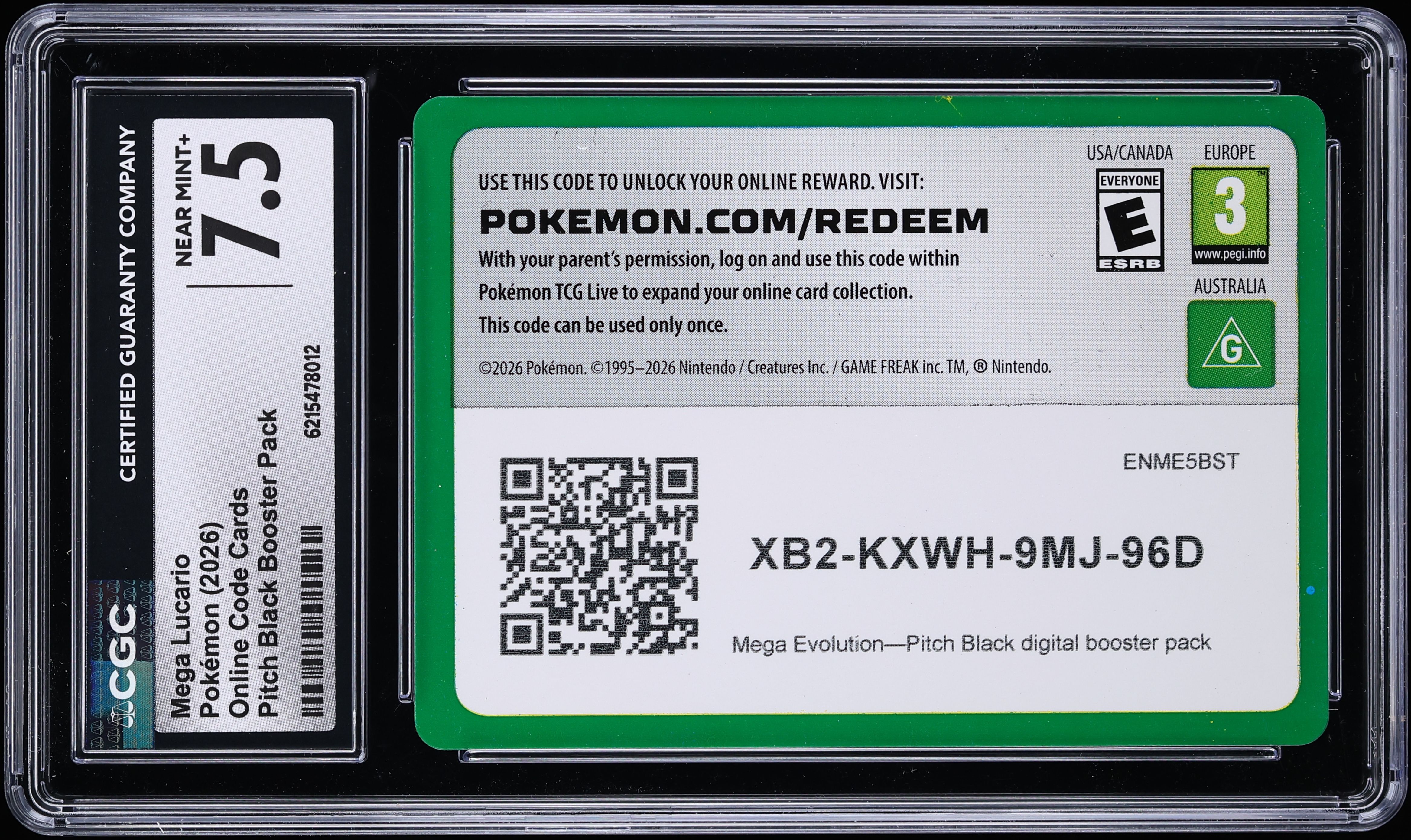 2026 Pokemon Mega Evolution Online Code Card Pitch Black Digital Booster Mega Lucario CGC 7.5