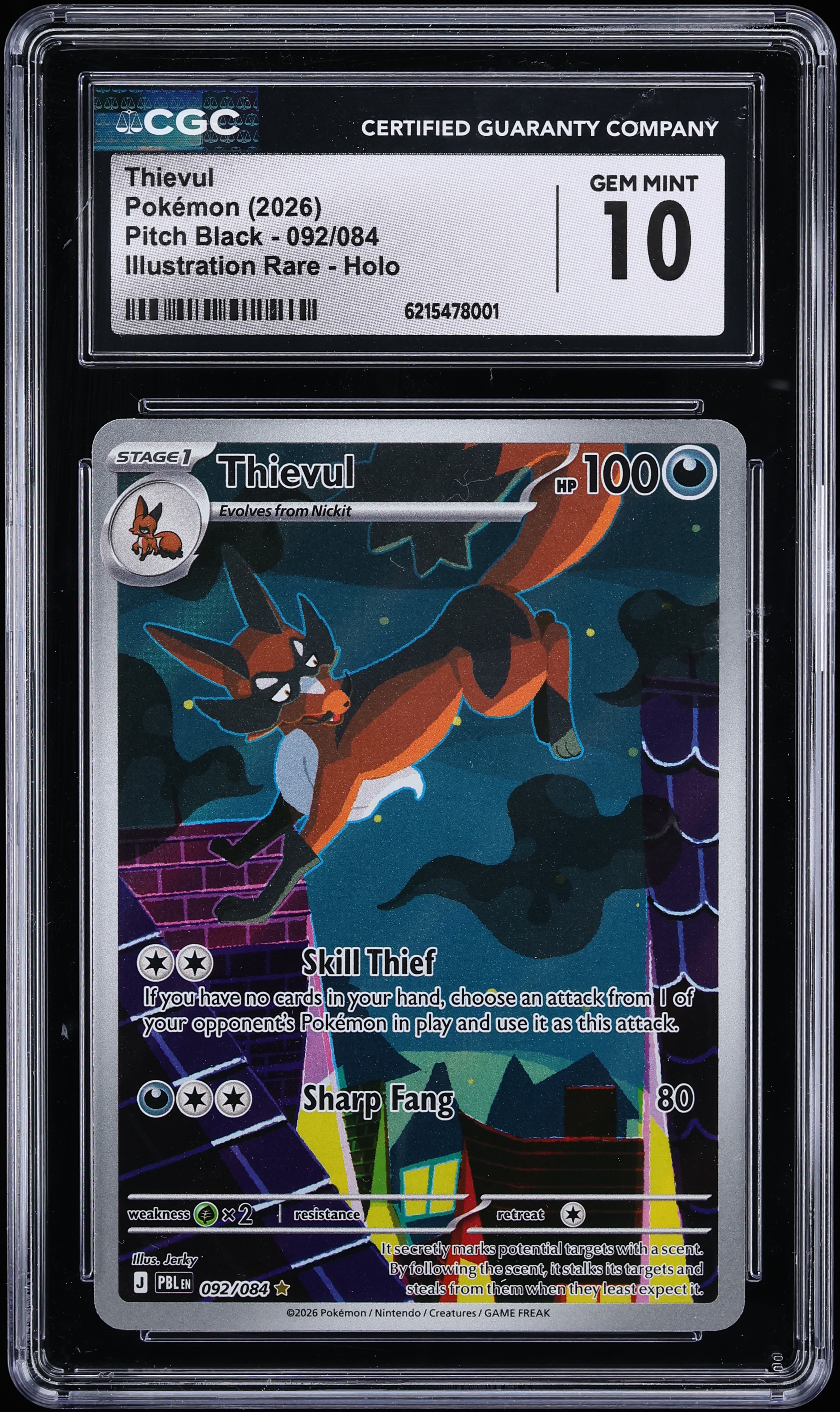 2026 Pokemon Mega Evolution Pitch Black IR Thievul #92 CGC 10 GEM MINT