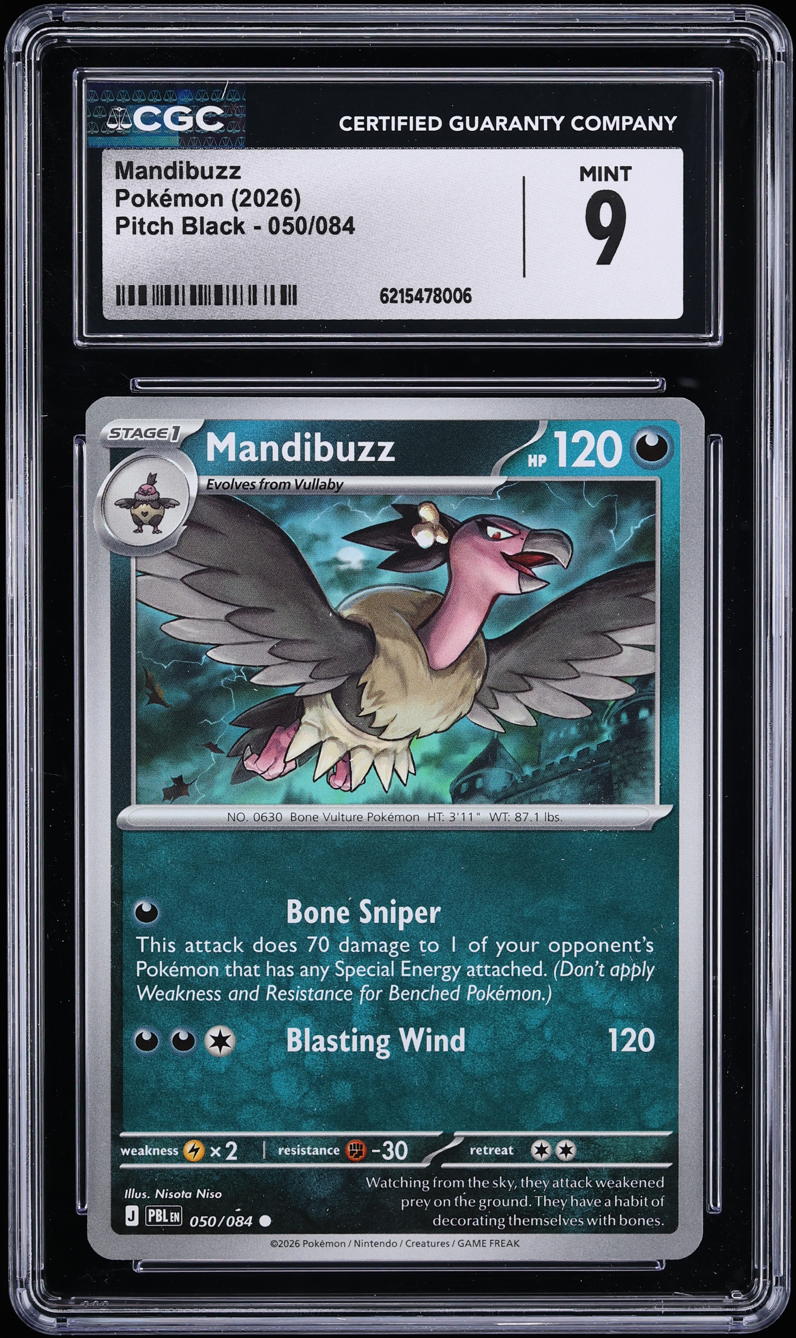 2026 Pokemon Mega Evolution Pitch Black Mandibuzz #50 CGC 9 MINT