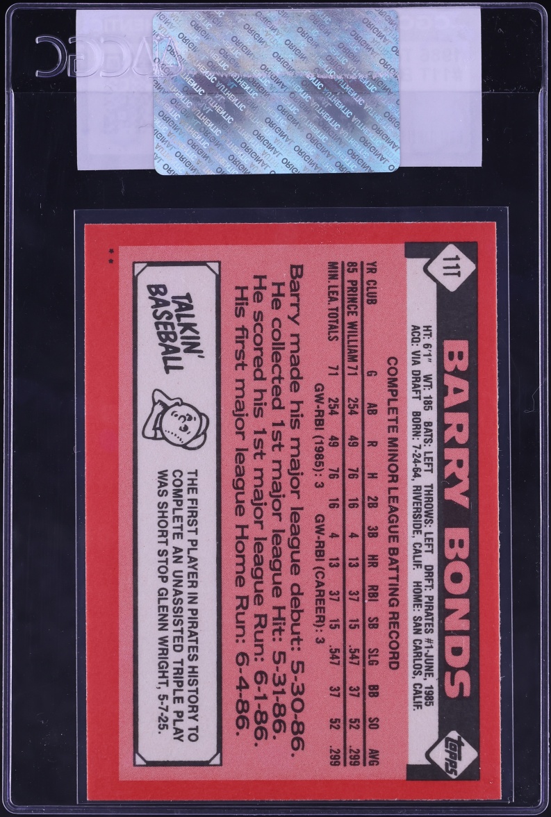 1986 Topps Traded Barry Bonds ROOKIE #11T CGC AUTH
