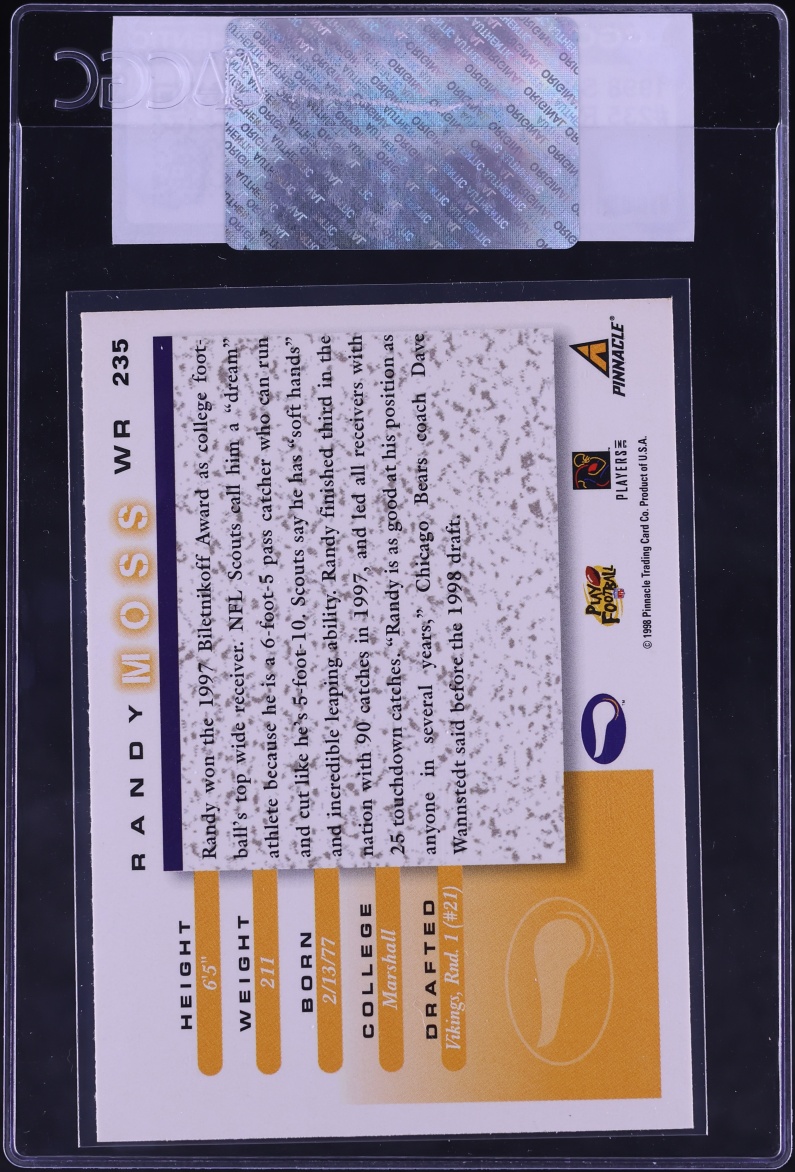1998 Score Football Randy Moss ROOKIE #235 CGC AUTH
