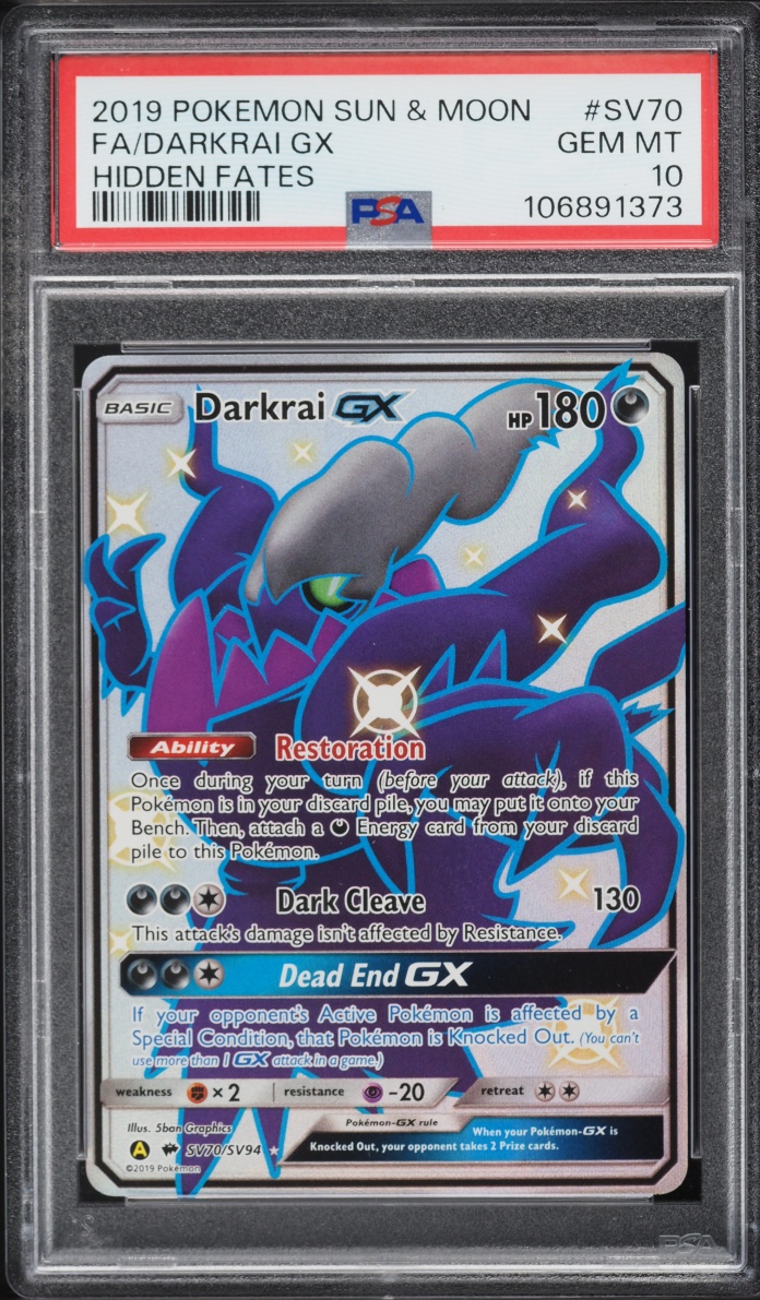 2019 Pokemon Sun & Moon Hidden Fates Shiny Vault Full Art Darkrai GX #SV70 PSA 10 GEM MINT