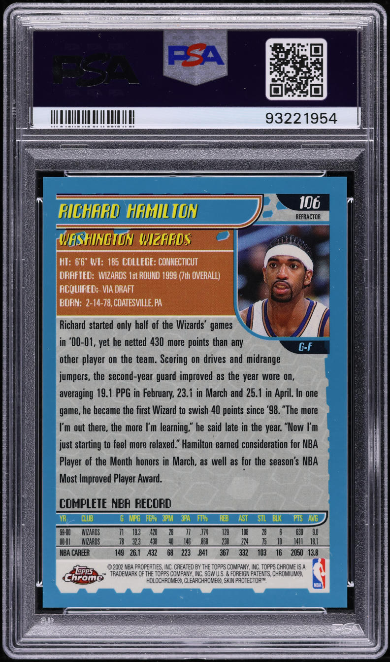 2001 Topps Chrome Refractor Richard Hamilton #106 PSA 10 GEM MINT