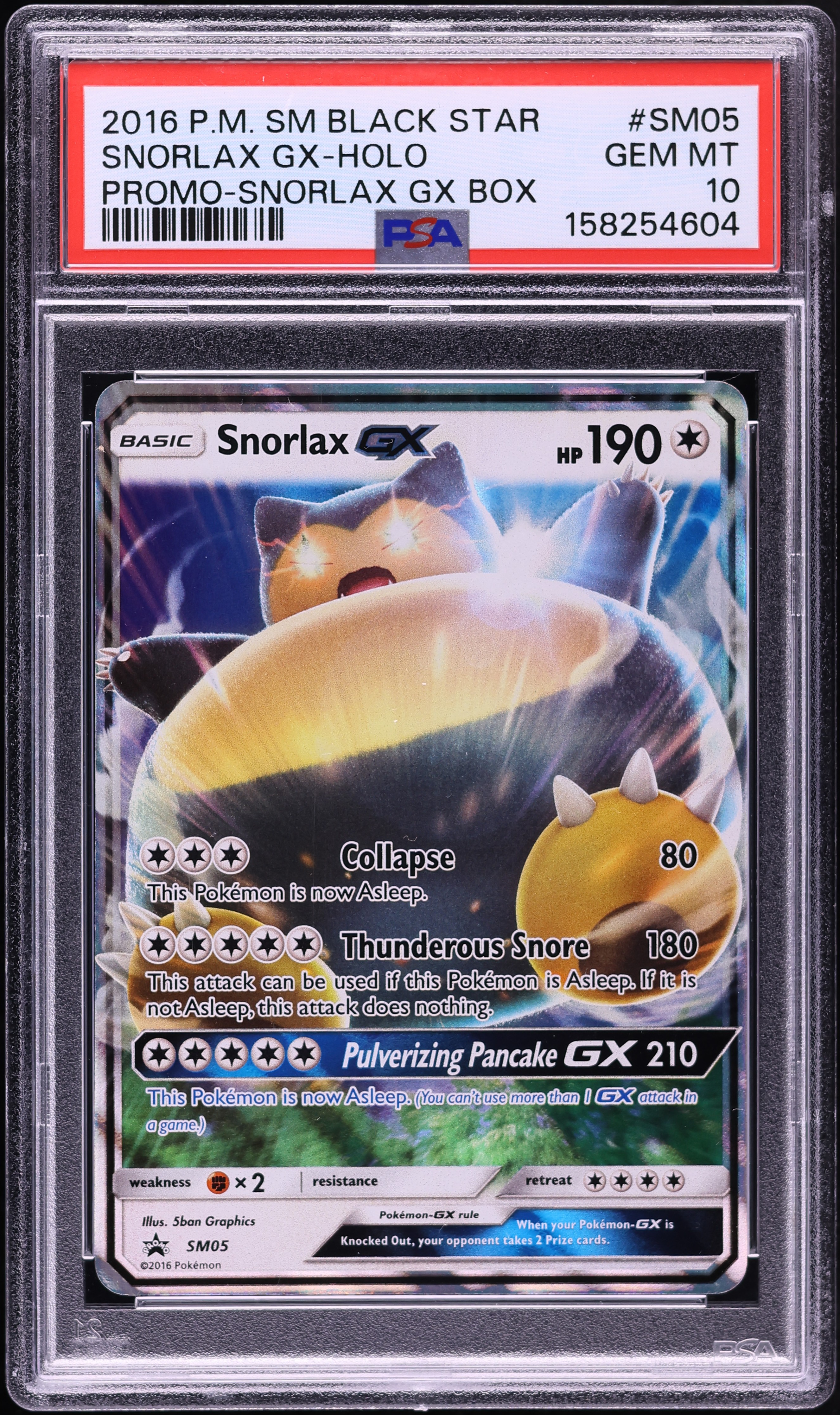 2016 Pokemon Sun & Moon Black Star Promo Holo Snorlax GX #SM05 PSA 10 GEM MINT