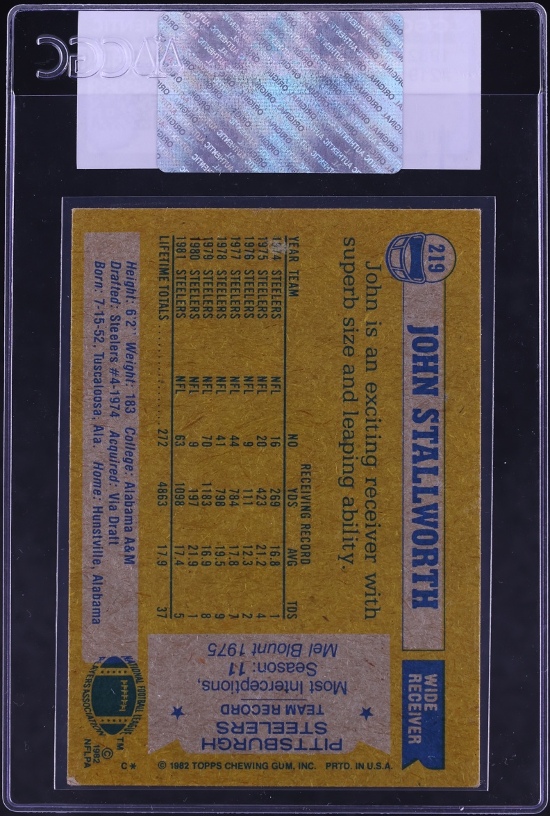 1982 Topps Football John Stallworth #219 CGC AUTH