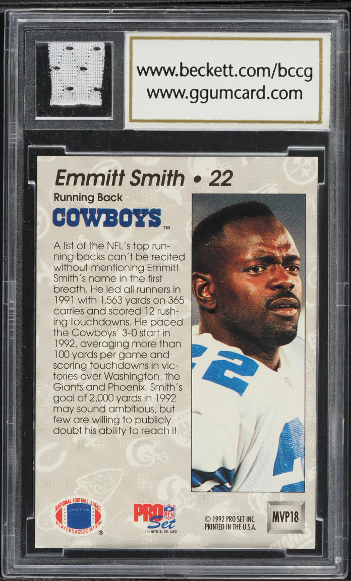 1992 Pro Set Gold MVPs Emmitt Smith GAME-USED PATCH #MVP18 BCCG 9