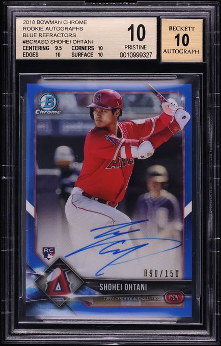 2018 Bowman Chrome Blue Refractor Shohei Ohtani ROOKIE AUTO /150 #BCRA-SO BGS 10 PRISTINE