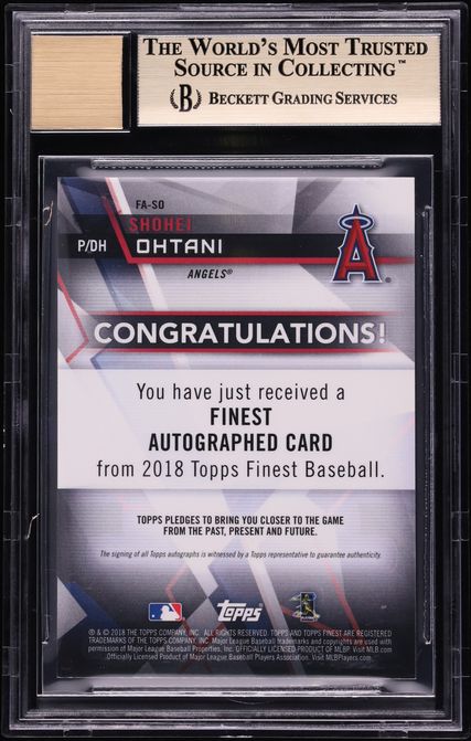 2018 Finest Shohei Ohtani ROOKIE AUTO #FA-SO BGS 10 PRISTINE