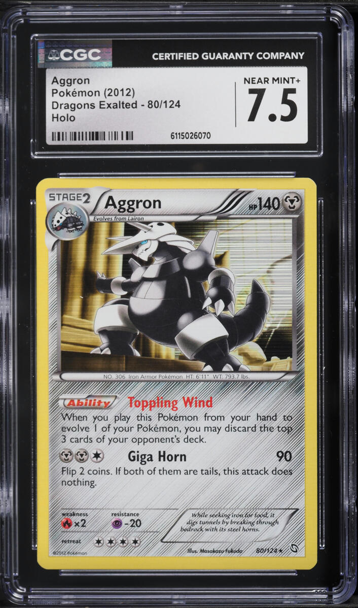 2012 Pokemon Black & White Dragons Exalted Holo Aggron #80 CGC 7.5 NRMT+