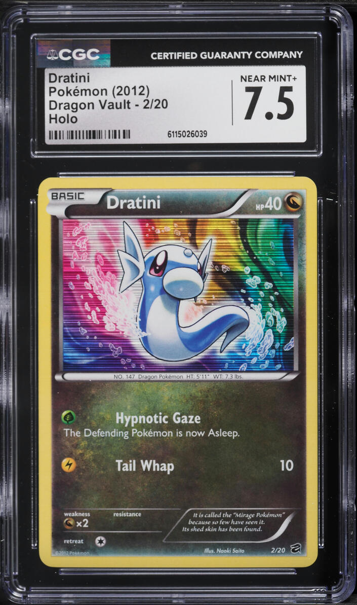 2012 Pokemon Black & White Dragon Vault Holo Dratini #2 CGC 7.5 NRMT+