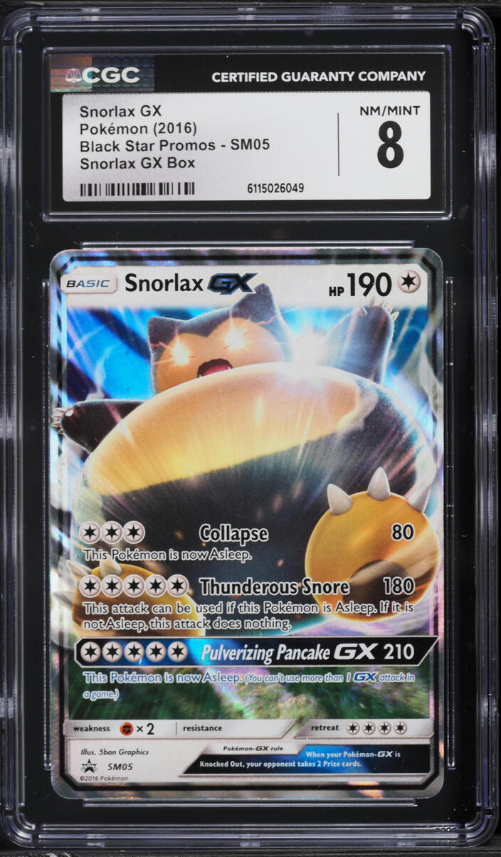 2016 Pokemon Sun & Moon Black Star Promo Full Art Snorlax GX #SM05 CGC 8 NM-MT