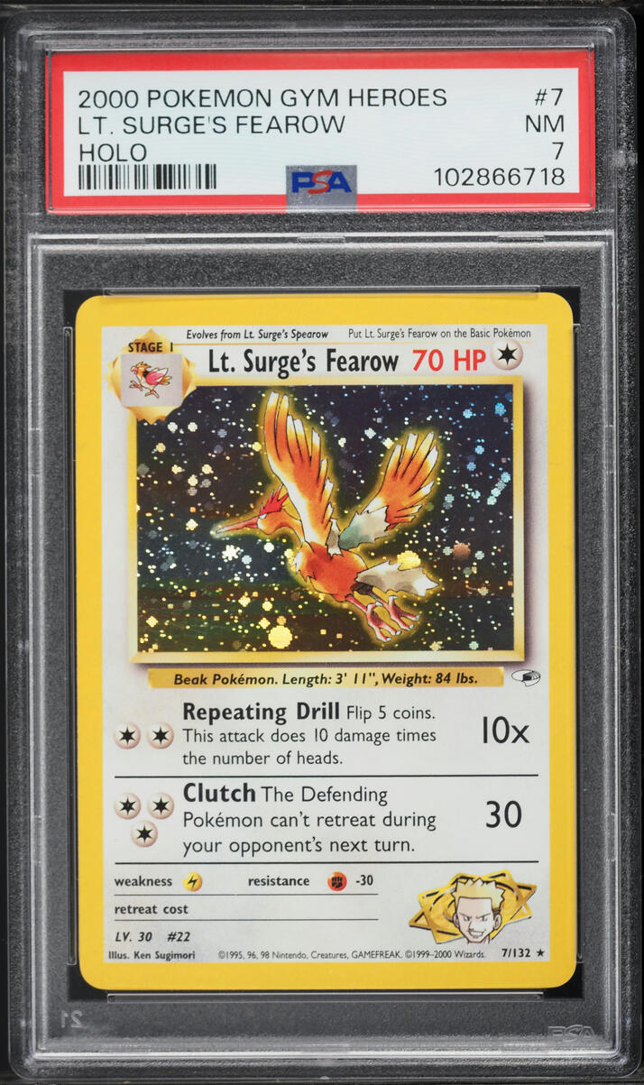 2000 Pokemon Gym Heroes Holo Lt. Surge's Fearow #7 PSA 7 NRMT