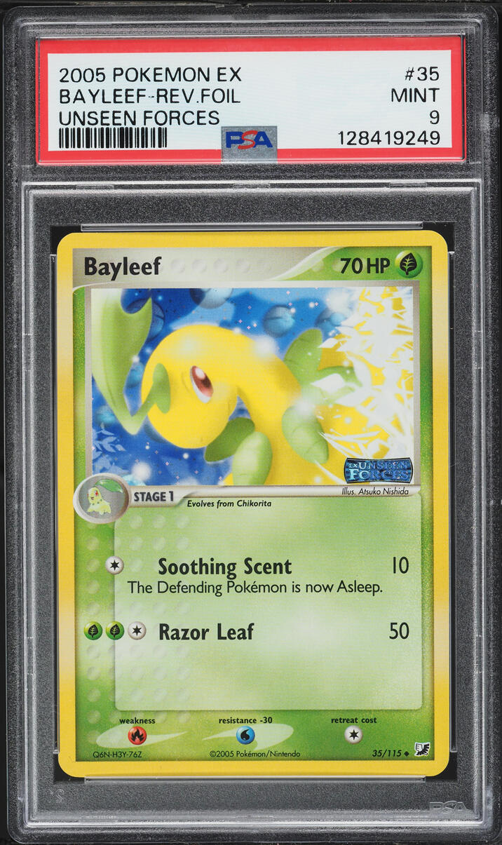 2005 Pokemon EX Unseen Forces Reverse Holo Bayleef #35 PSA 9 MINT