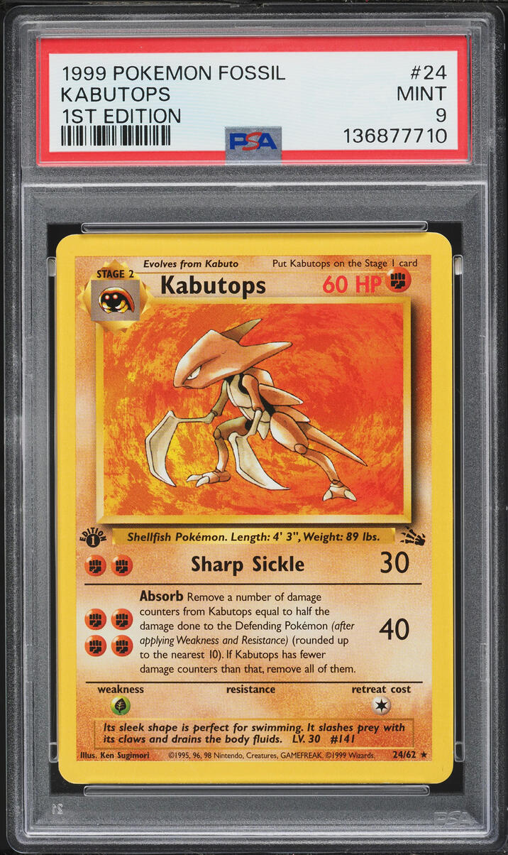 1999 Pokemon Fossil 1st Edition Kabutops #24 PSA 9 MINT