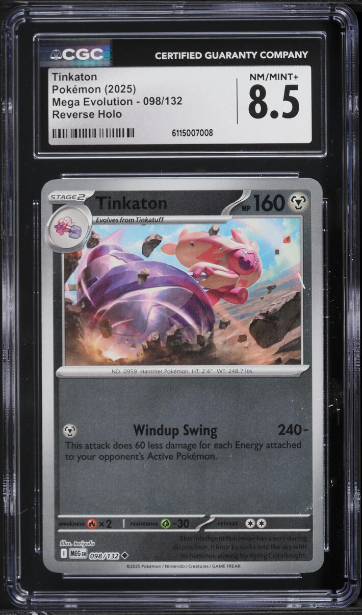 2025 Pokemon Mega Evolution Reverse Holo Tinkaton #98 CGC 8.5 NM-MT+
