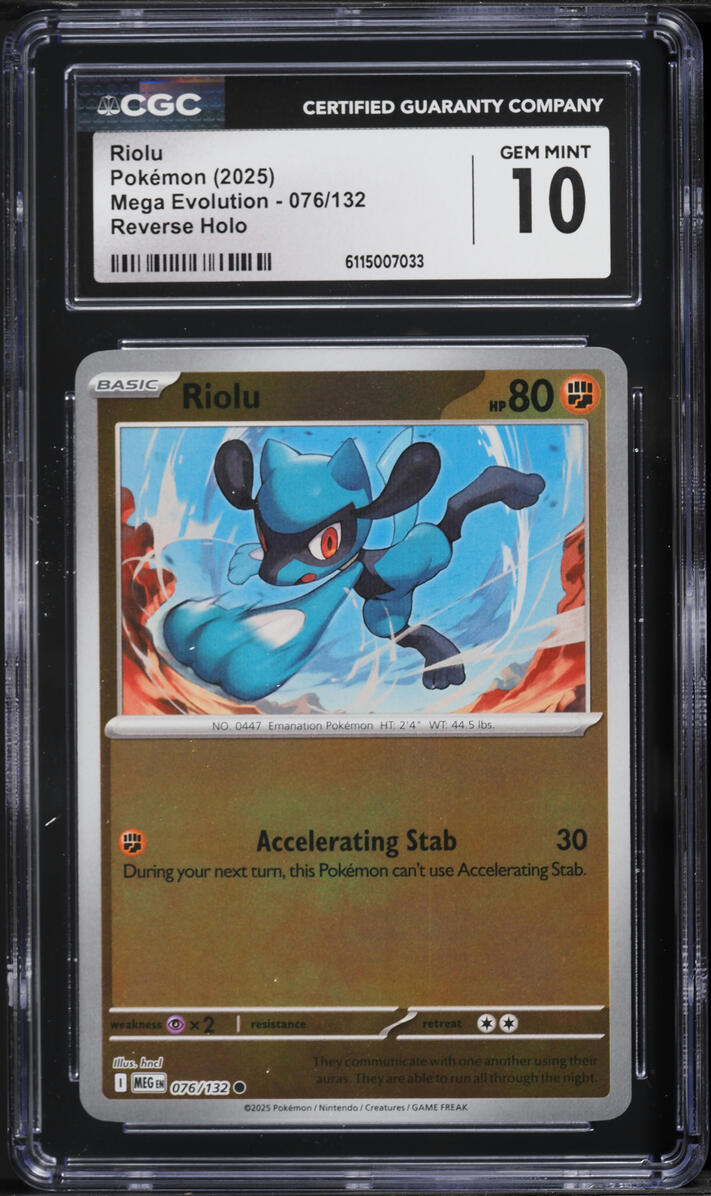 2025 Pokemon Mega Evolution Reverse Holo Riolu #076 CGC 10 GEM MINT