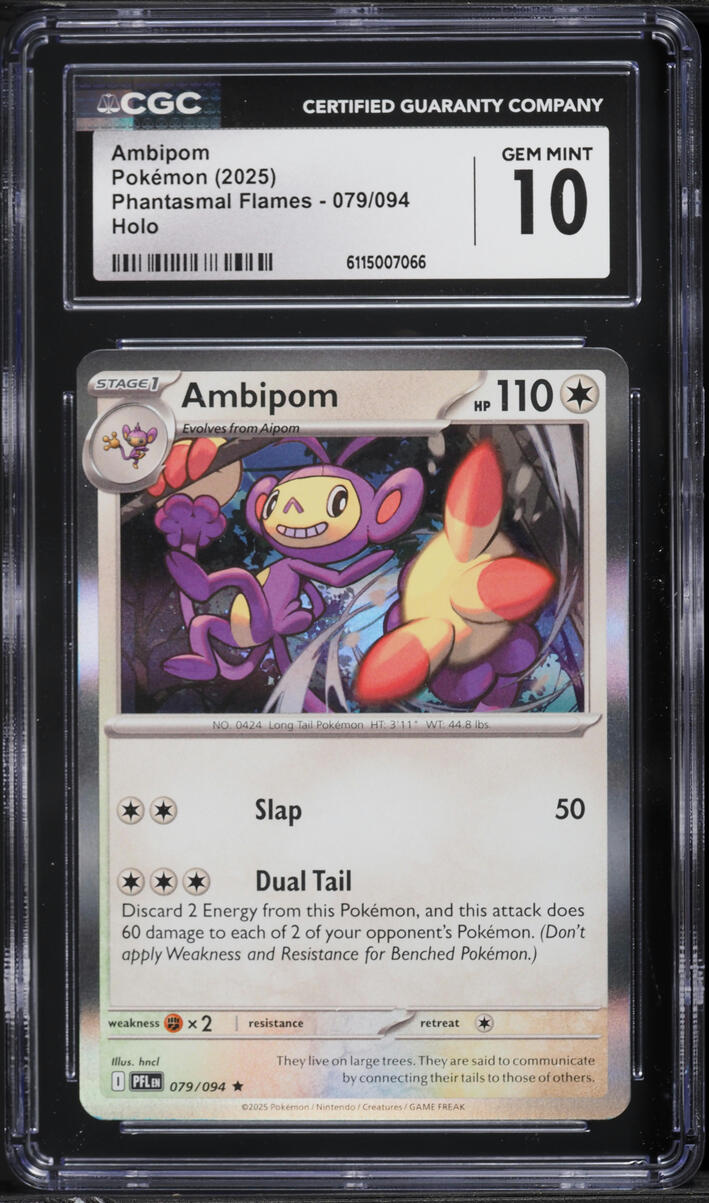 2025 Pokemon Mega Evolution Phantasmal Flames Holo Ambipom #079 CGC 10 GEM MINT