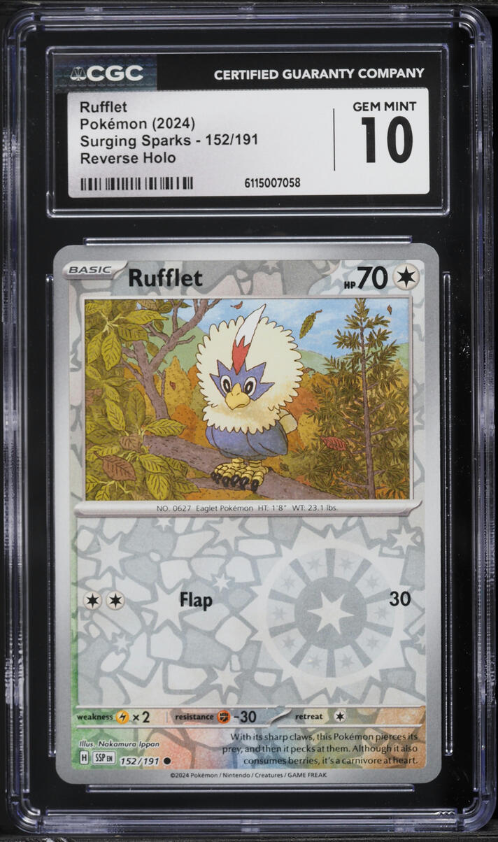 2024 Pokemon SV Surging Sparks Reverse Holo Rufflet #152 CGC 10 GEM MINT