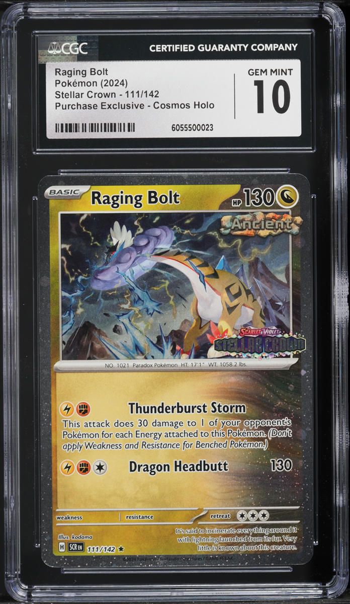 2024 Pokemon Scarlet & Violet Stellar Crown Purchase Cosmos Holo Raging Bolt #111 CGC 10 GEM