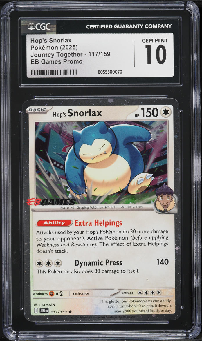 2025 Pokemon SV Journey Together EB Games Promo Hop's Snorlax #117 CGC 10 GEM