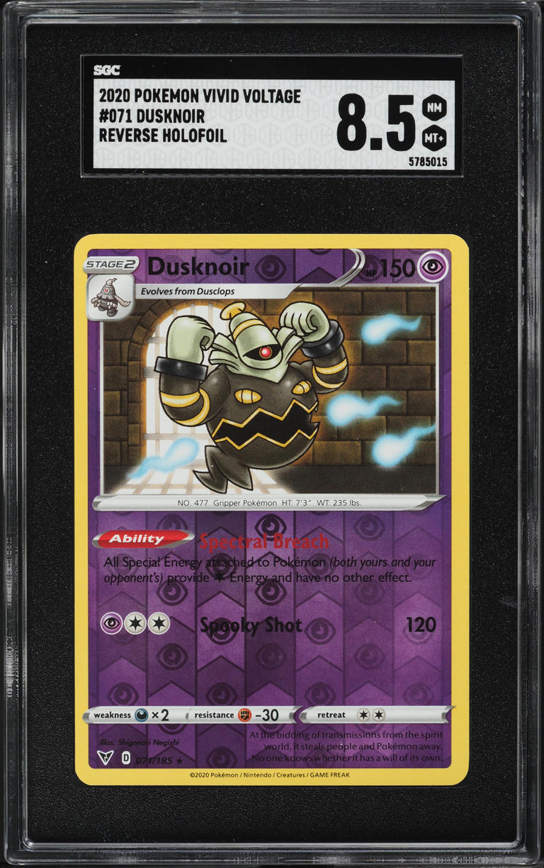 2020 Pokemon Sword & Shield Vivid Voltage Reverse Holofoil Dusknoir #071 SGC 8.5 NM-MT+