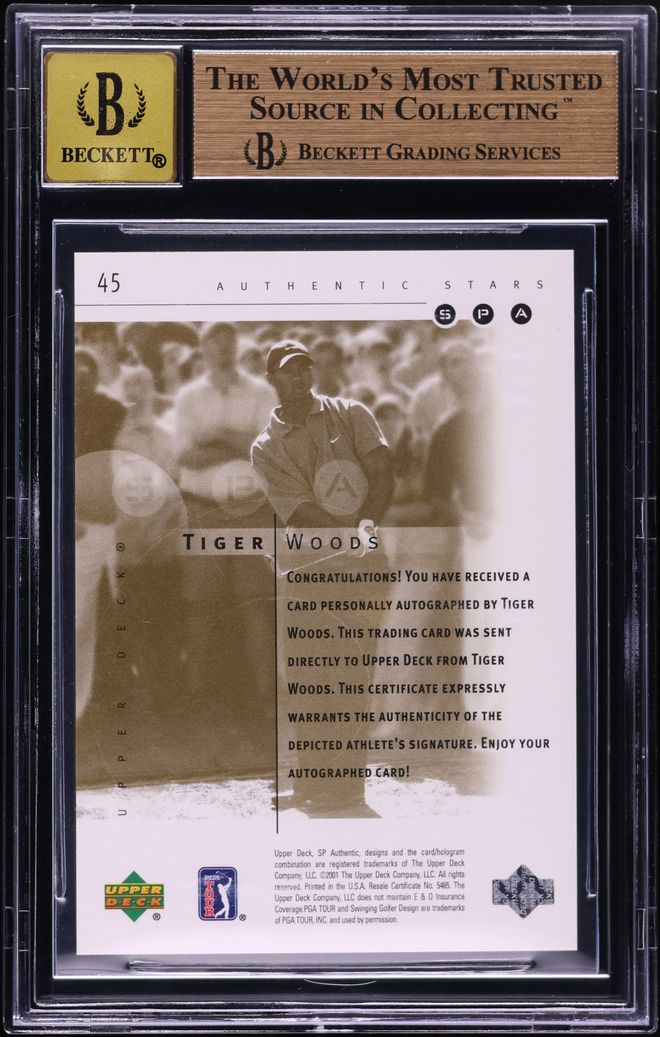 2001 SP Authentic Gold Tiger Woods ROOKIE AUTO /100 #45 BGS 10 PRISTINE
